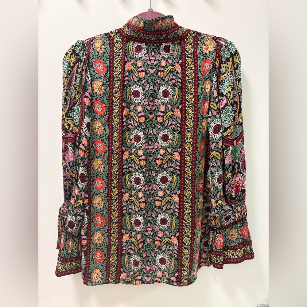 Alice + Olivia Reilly Ruffle Tie Neck Collar Flower Blouse Size XS - Picture 9 of 14